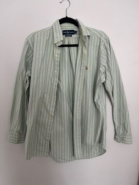 Polo by Ralph Lauren Light Green and White Striped Button-Down Shirt